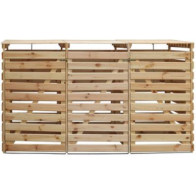 Mülltonnenbox PROMADINO "Vario V", braun (holzfarben), B:219cm H:122cm T:92cm, Holz, Aufbewahrungsboxen, für 3 x 240 l, holzfarben