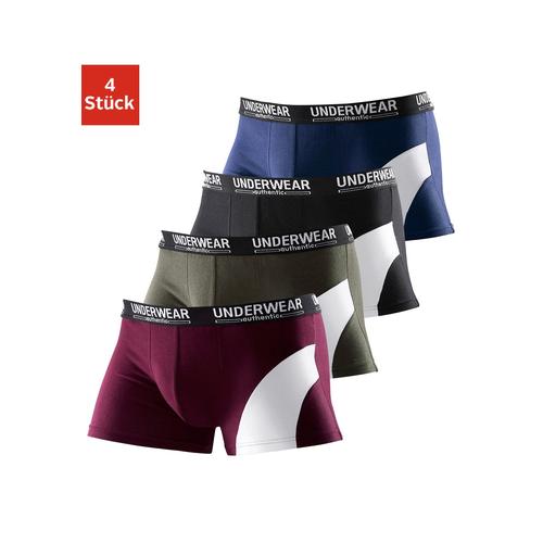 Boxer AUTHENTIC UNDERWEAR Gr. 6 (L), bunt (marine, schwarz, olivgrün, bordeau) Herren Unterhosen mit kontrastfarbenen Einsatz