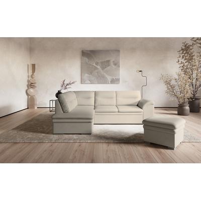 Ecksofa COTTA "Leandra L-Form", beige (creme), B:250cm H:88cm T:90cm, NaturLEDER: Bitte beachten Sie, dass Lederbezüge mehr Nähte aufweisen als Stoffbezüge., Kunstleder Softlux, NaturLEDER (echtes Rindsleder) in Sitz und Rücken., Luxus-Microfaser... Image