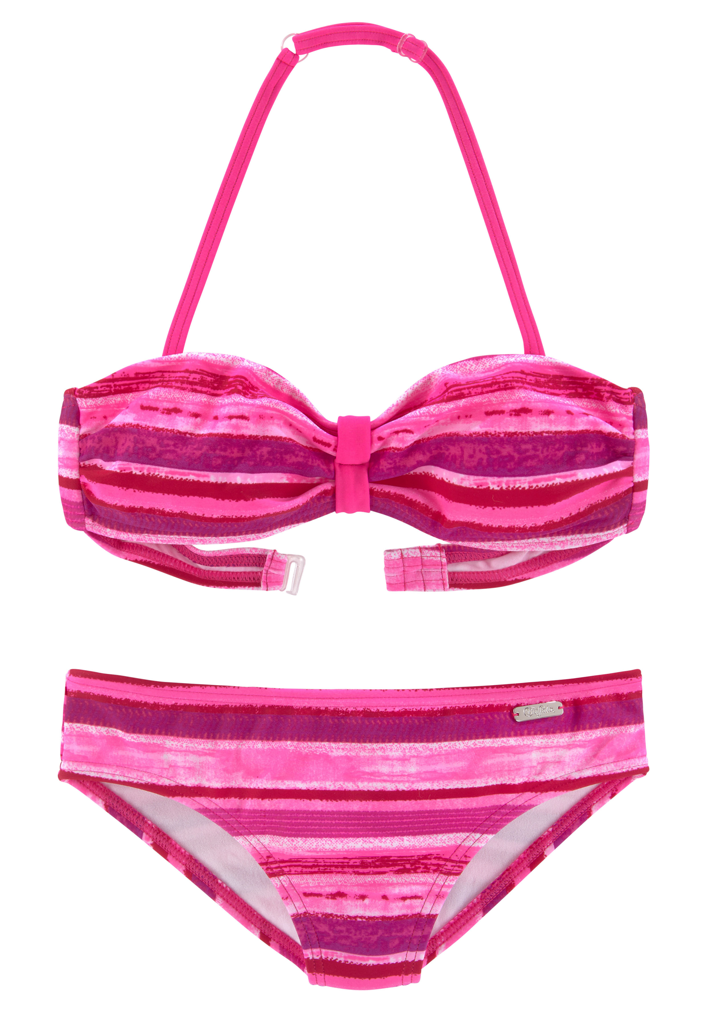 Bandeau-Bikini BUFFALO "May Kids", Kinder, Gr. 170/176, N-Gr, pink (pink, gestreift), Recycling-Polyamid, gestreift, Bikini-Sets, mit knalligem Streifendruck Image
