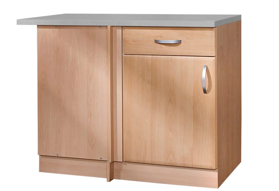 Eckunterschrank WIHO KÜCHEN "Prag, Breite 110 cm", braun (front: facette buche, korpus: buche dekor, arbeitsplatte: canvas grau), B:100cm H:85cm T:60cm, Schränke Image