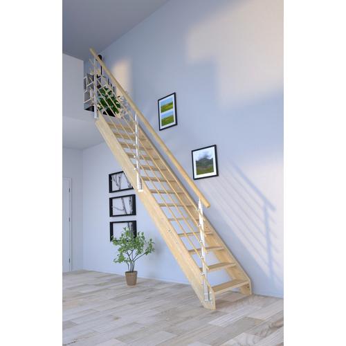 „STARWOOD Raumspartreppe „“Massivholz Korfu, Design-Geländer Holzrundstäb““ Treppen Durchgehende Wangenteile Gr. gerade, beige (natur) Treppen“