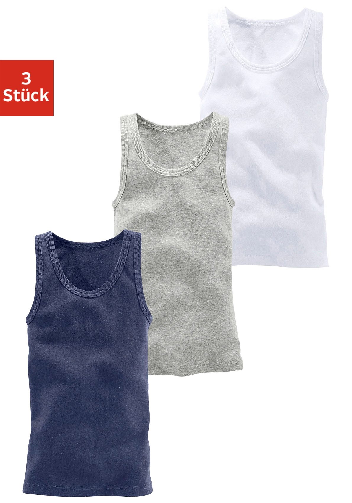 Tanktop H.I.S, Kinder, Gr. 122/128, blau (weiß, marine), Feinripp, Obermaterial: 100% Baumwolle. Melange in der Packung: 90% Baumwolle, 10% Viskose, meliert, unifarben, Basic, körpernah, tiefer Rundhals, Tops, ideal zum Drunterziehen Image