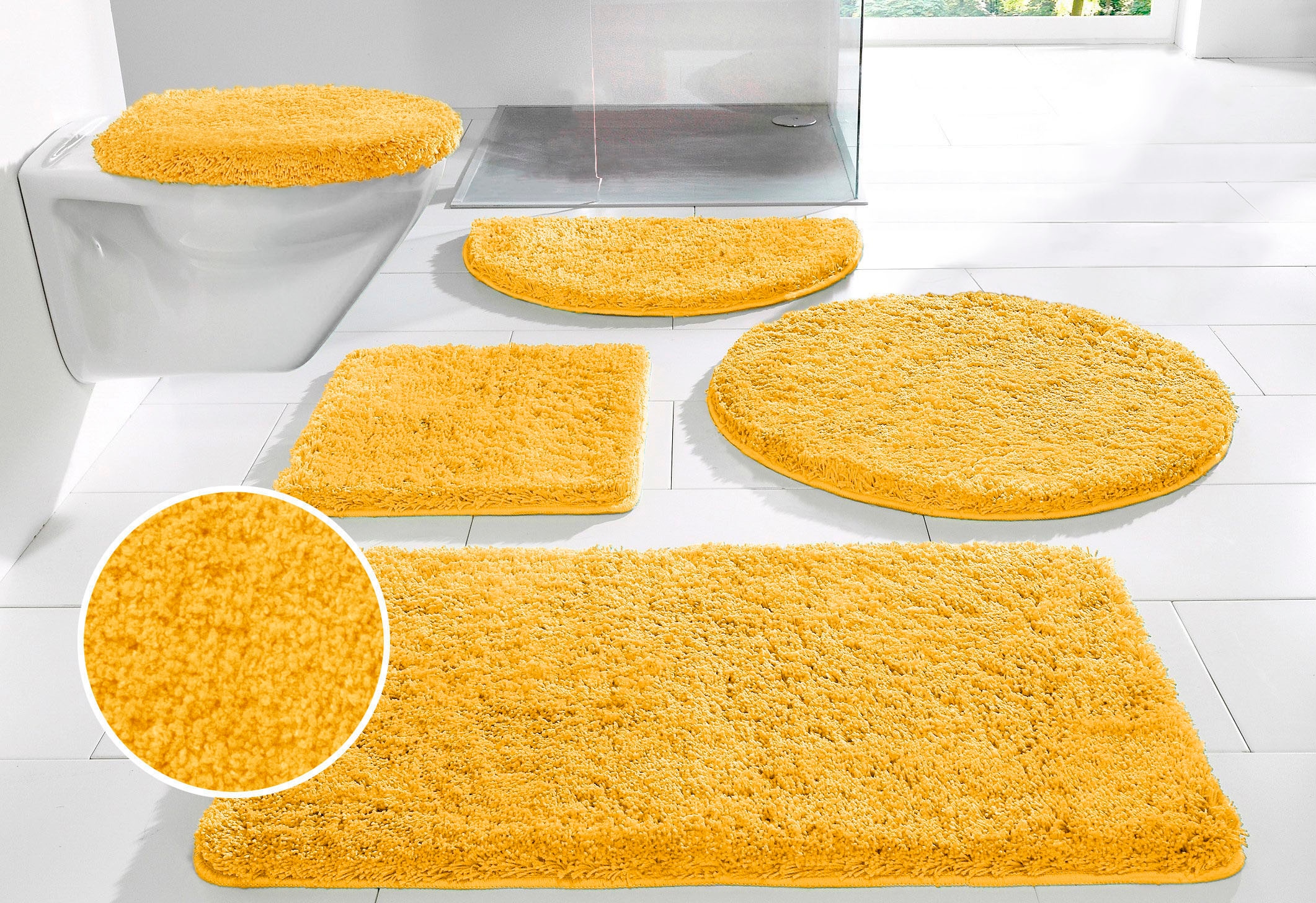 Badematte MY HOME "Sanremo, Badvorleger, Badezimmer Teppich, sehr weich" Gr. 7, gelb (senf), H:30mm, Polyester, Badematten, Badematte, Badteppich, unifarben, rechteckig, rund & als 3-tlg. Set erhältlich, Topseller