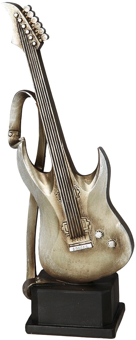 Dekofigur AMBIENTE HAUS "Gitarre Figur S", silber (antik, silberfarben), B:5cm H:12cm T:4cm, Polyresin, Dekofiguren Image
