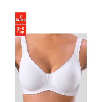 Bügel-BH PETITE FLEUR, Damen, Gr. 80, Cup D, weiß (2xweiß), Jersey, Spitze, Obermaterial: 85% Baumwolle, 10% Polyamid, 5% Elasthan, klassisch, BHs Bügel-BH Spitzen-BH BH-Set BH, aus Baumwolle mit Spitzenkante und breiteren Trägern Image