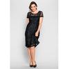 Spitzenkleid SHEEGO "Große Größen", Damen, Gr. 52, Normalgrößen, schwarz, Obermaterial: 100% Polyamid;Futter: 100% Polyester, unifarben, elegant, figurumspielend knieumspielend, Rundhals, Kurzarm, Kleider Partykleid, in leicht ausgestellter Passform
