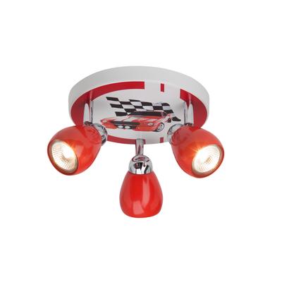 BRILLIANT LED Deckenstrahler "RACING", rot (rot, weiß), Ø 31cm H: 11cm, Lampen, Spotrondell rot/weiß-schwarz, 3 x GU10 max. 3W, 11cm Höhe, Metall, Kinderlampe Image