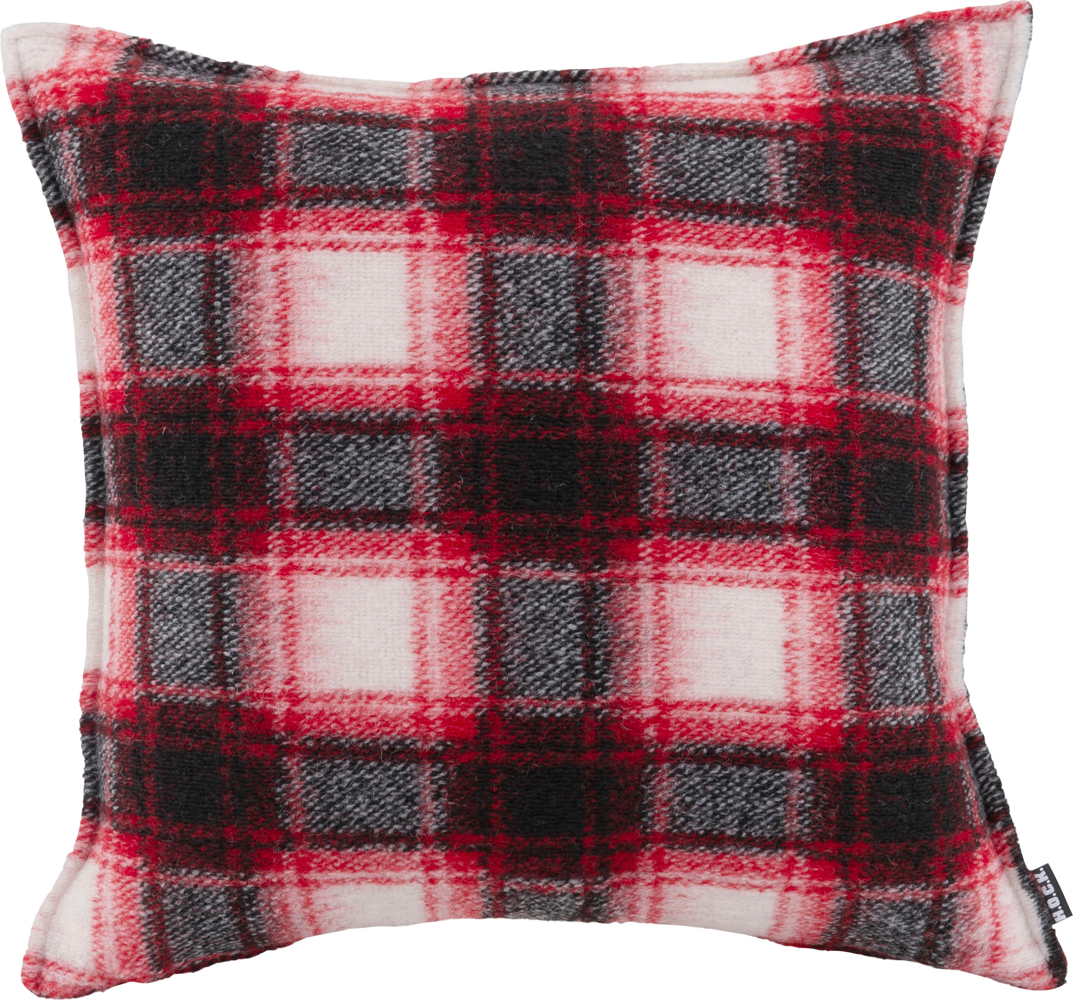 Dekokissen H.O.C.K. "Scorpio", rot (rot, bedruckt), B:50cm H:10cm L:50cm, Wolle, Dekokissen_Sitzkissen_Kissenhüllen, mit Karomuster, Kissenhülle mit Füllung, 1 Stück