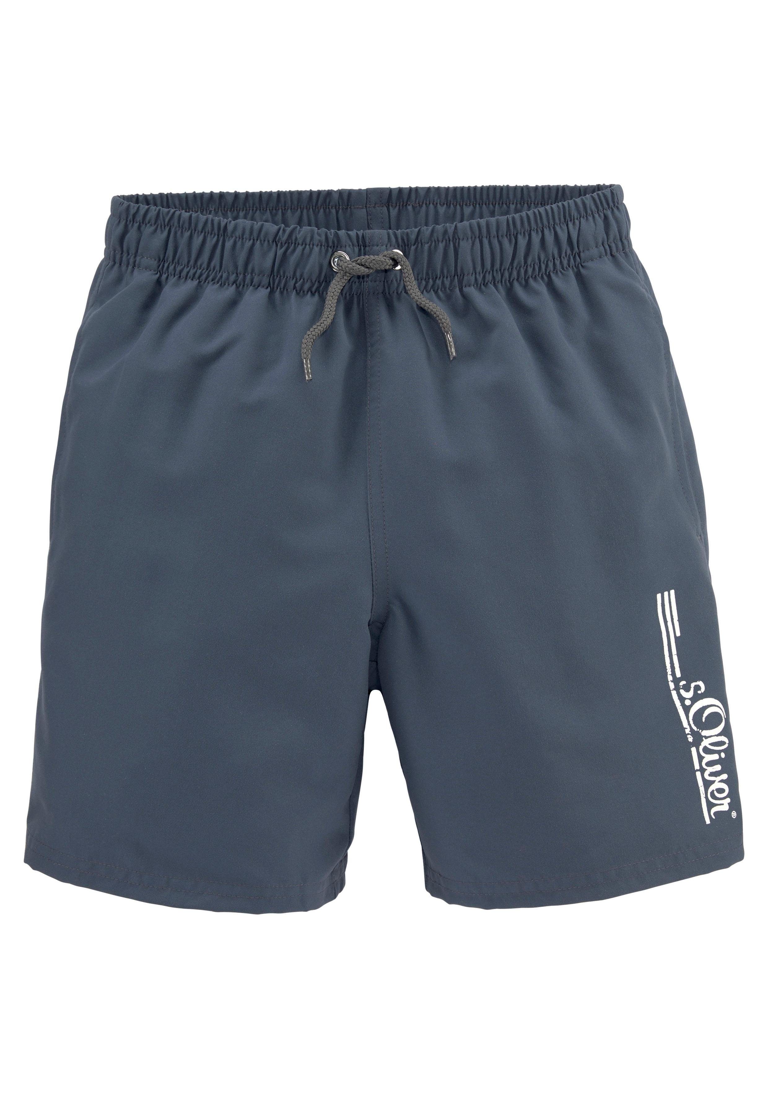 Badeshorts S.OLIVER "Philip Kids", Kinder, Gr. 146/152, N-Gr, blau (marine), Polyester, kontrastfarbene Details, unifarben, Badehosen, im schlichten Design Image