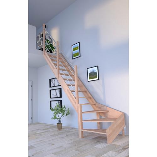 „STARWOOD Raumspartreppe „“Massivholz Rhodos, mit Holz-Edelstahl““ Treppen gewendelt Links, Durchgehende Wangenteile Gr. gewendelt, beige (natur) Treppen“
