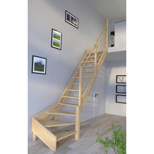 „STARWOOD Raumspartreppe „“Massivholz Korfu, Holz-Holz Design Geländer““ Treppen gewendelt Rechts, Durchgehende Wangenteile Gr. gewendelt, beige (natur) Treppen“