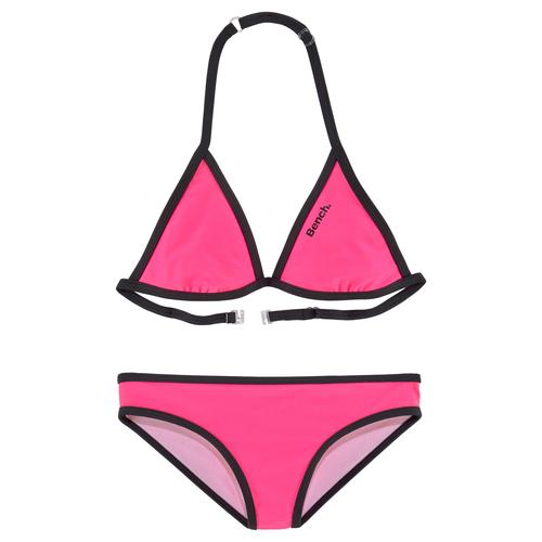Triangel-Bikini BENCH. Gr. 122/128, N-Gr, pink (pink, schwarz) Kinder Bikini-Sets Bikinis mit Logoprint an Top und Hose