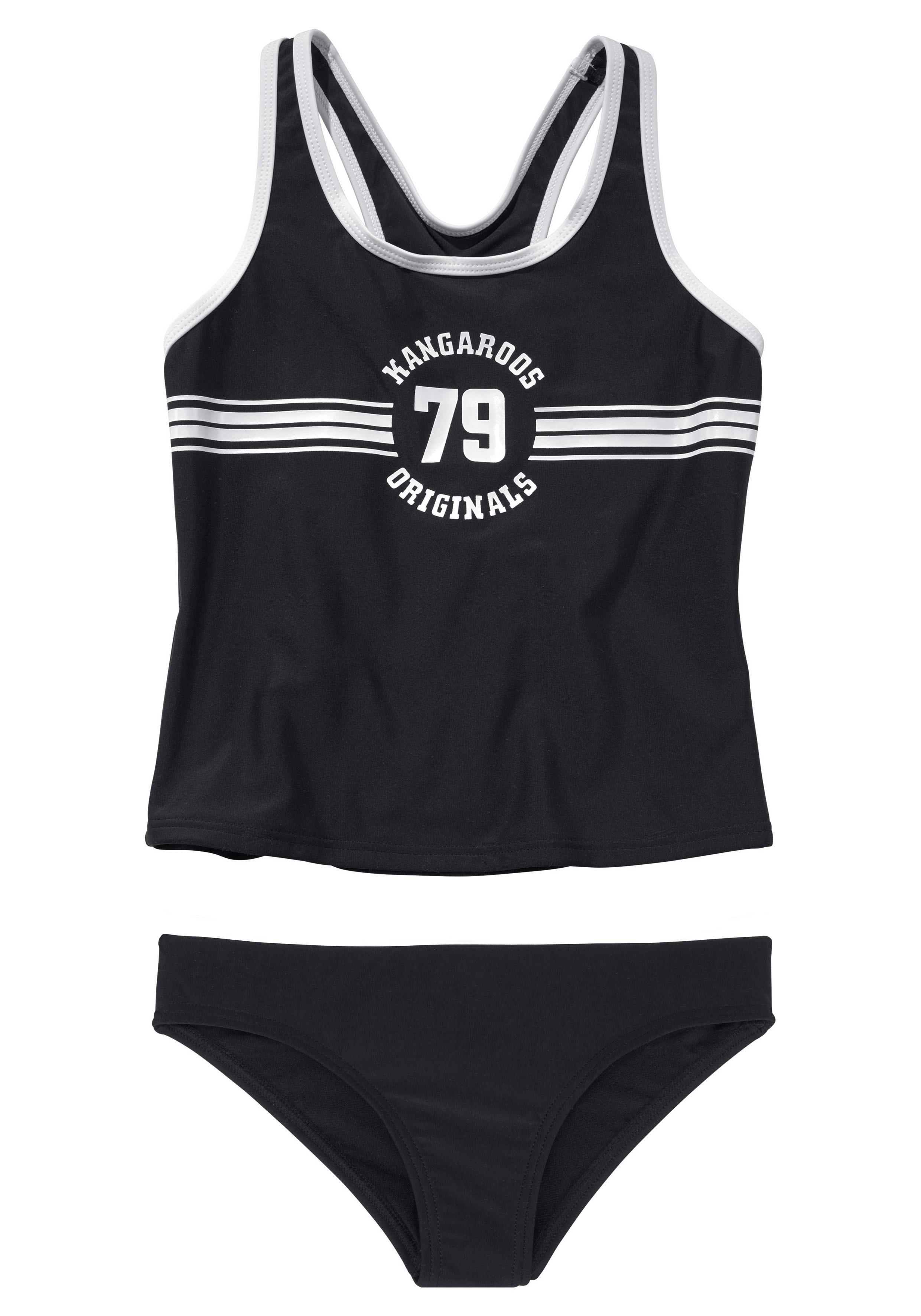 Tankini KANGAROOS "Sporty", Kinder, Gr. 134/140, N-Gr, schwarz, Polyamid, kontrastfarbene Details, unifarben, Bikini-Sets, mit sportlichem Frontdruck Image