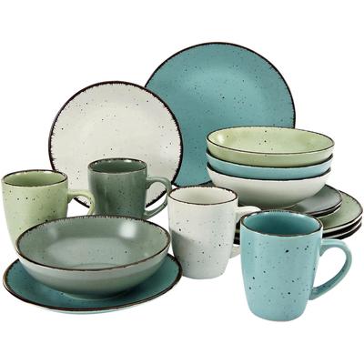 Kombiservice CREATABLE "Geschirr-Set Fashion", bunt (türkis, grün, grau, naturweiß), 16 tlg., Steinzeug, Geschirr-Sets, Service, Vintage-Look, 16 Teile, für 4 Personen Image