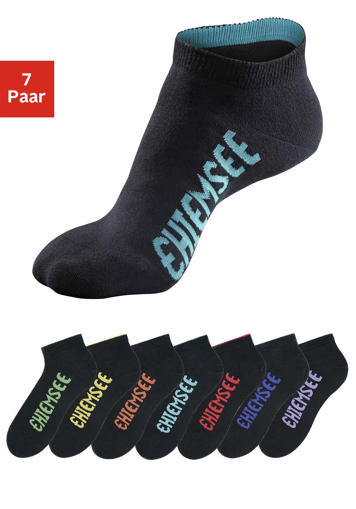 Sneakersocken CHIEMSEE, Damen, Gr. 35-38, schwarz, Baumwolle, Elasthan, Polyamid, unifarben, elastisch, Socken, mit farbigen Logos Image