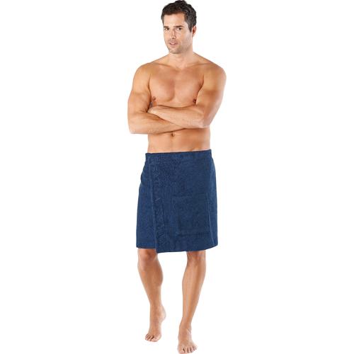 „Kilt WEWO FASHION „“9535″“ Bademäntel blau (marine) Saunatücher Saunakilt für Herren, Klettverschluss, aufgesetzte Tasche & Bestickung“