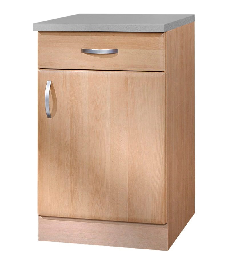 Unterschrank WIHO KÜCHEN "Prag, Breite 60 cm", braun (front: facette buche, korpus: buche dekor, arbeitsplatte: canvas grau), B:60cm H:85cm T:60cm, Schränke Image