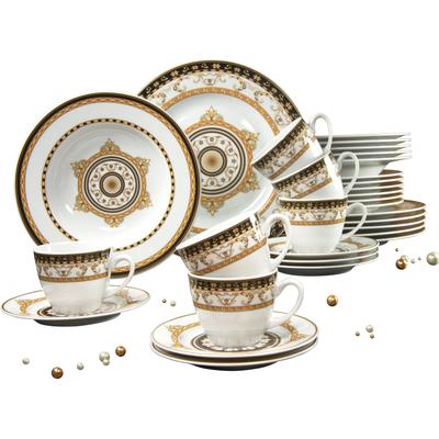 Kombiservice CREATABLE "Geschirr-Set Majestosa", bunt (weiß, bunt), 30 tlg., Porzellan, Geschirr-Sets, Service, Dekor schwarz abgesetzt, 30 Teile, für 6 Personen Image