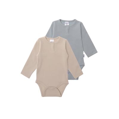 Langarmbody LILIPUT Gr. 74/80, EURO-Größen, blau (beige-blau) Baby Bodies im 2er-Pack mit Druckknöpfen Schritt