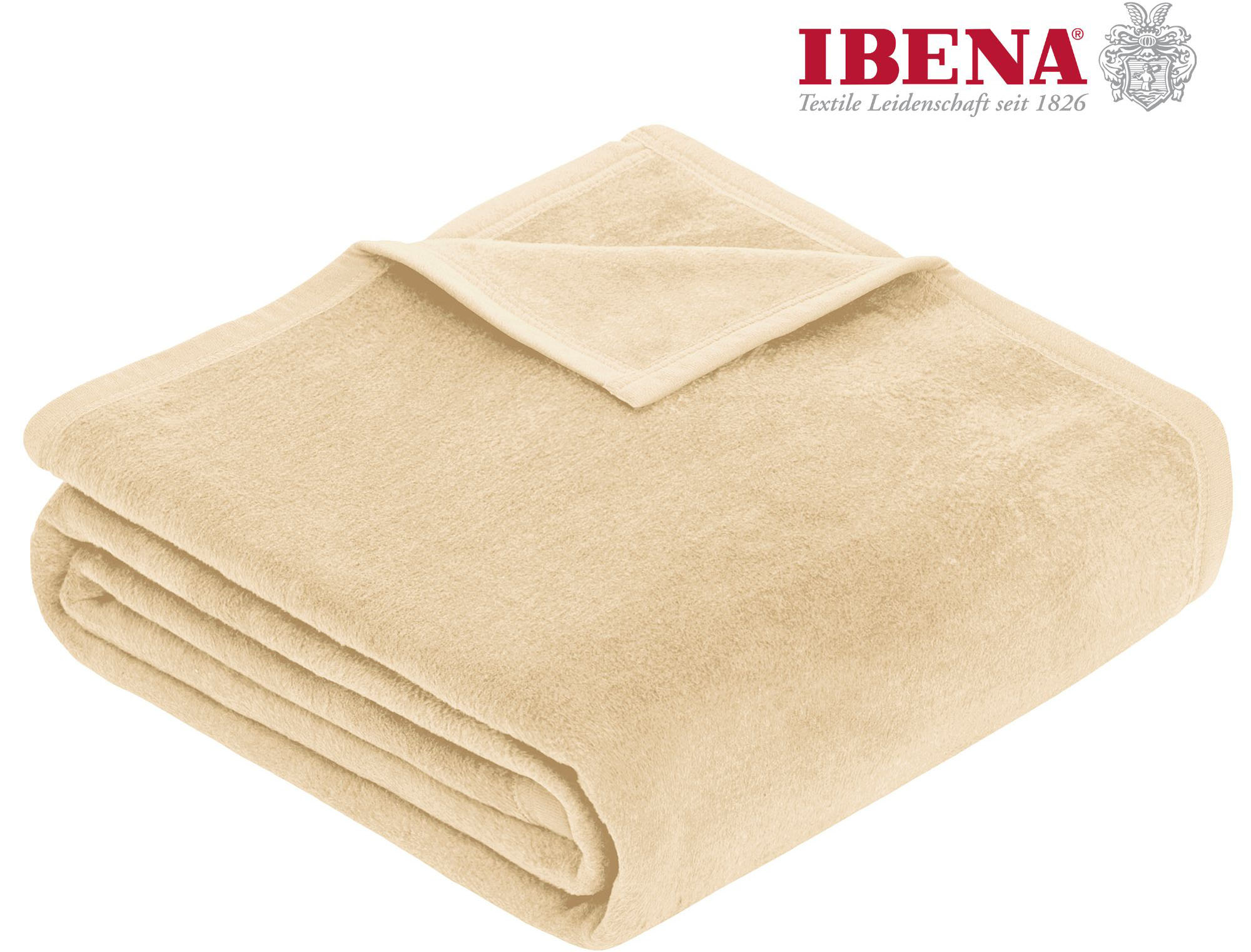 Wohndecke IBENA "Luxus", beige, B:220cm L:240cm, Baumwolle, Kunstfaser, Wohndecken, verschiedene Größen, unifarbenes Design, Kuscheldecke, Made in Europe Image