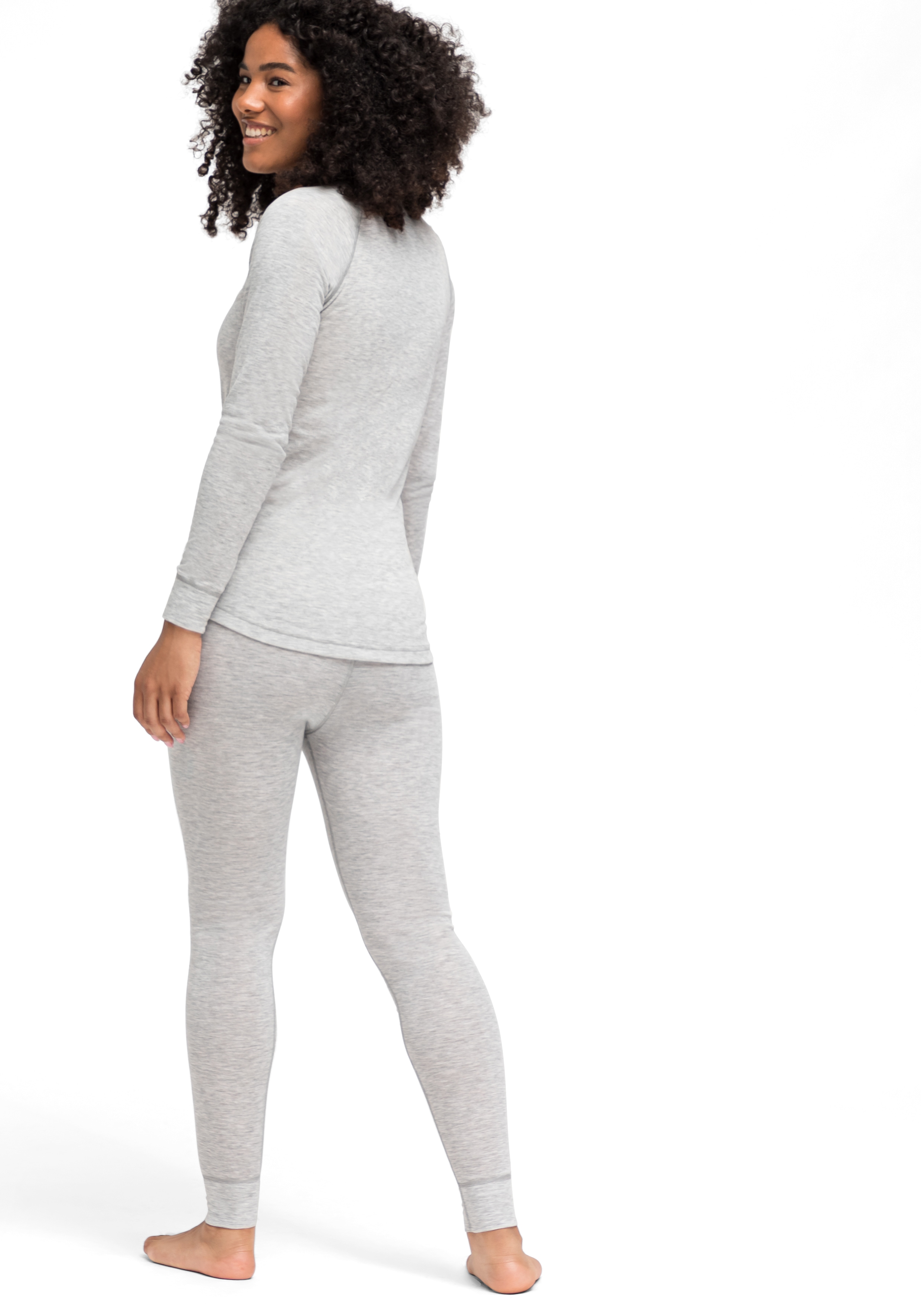 Shirt & Hose MAIER SPORTS "Lena", Damen, Gr. XS, grau (hellgrau), 100% Polyester, KOB Set-Artikel, Damen Ski-Wäsche-Set, Funktionswäsche, Lange Unterhose + Unterhemd Image