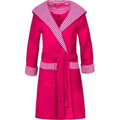 Damenbademantel ESPRIT "Day, ideal für Sauna & Spa, Hotelbademantel, Morgenmantel" Gr. XL, lila (raspberry), L:97cm in Gr. XL, Microfaser-Webfrottier, Hausmäntel, mit Kapuze, gestreiften Akzenten & Logostickerei, kurz Image