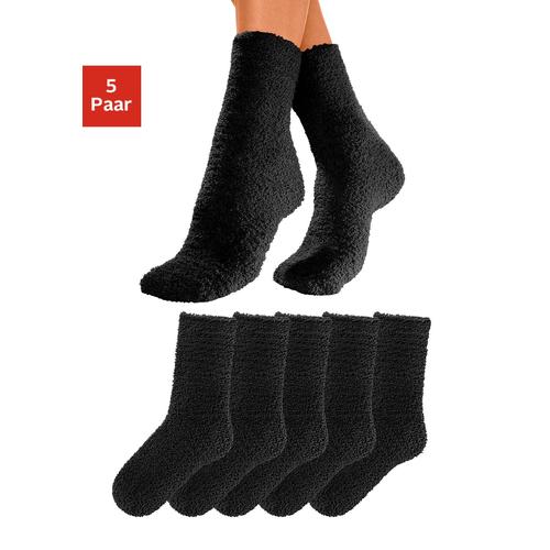 Kuschelsocken LAVANA Gr. 39-42, schwarz Damen Socken ideal als Hausschuhersatz