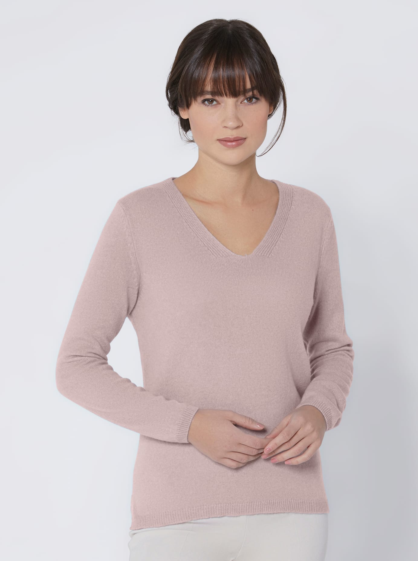 Kaschmirpullover CREATION L PREMIUM "Kaschmir-Pullover", Damen, Gr. 40/42, rosa (rosé, meliert), 100% Kaschmir, unifarben, Pullover
