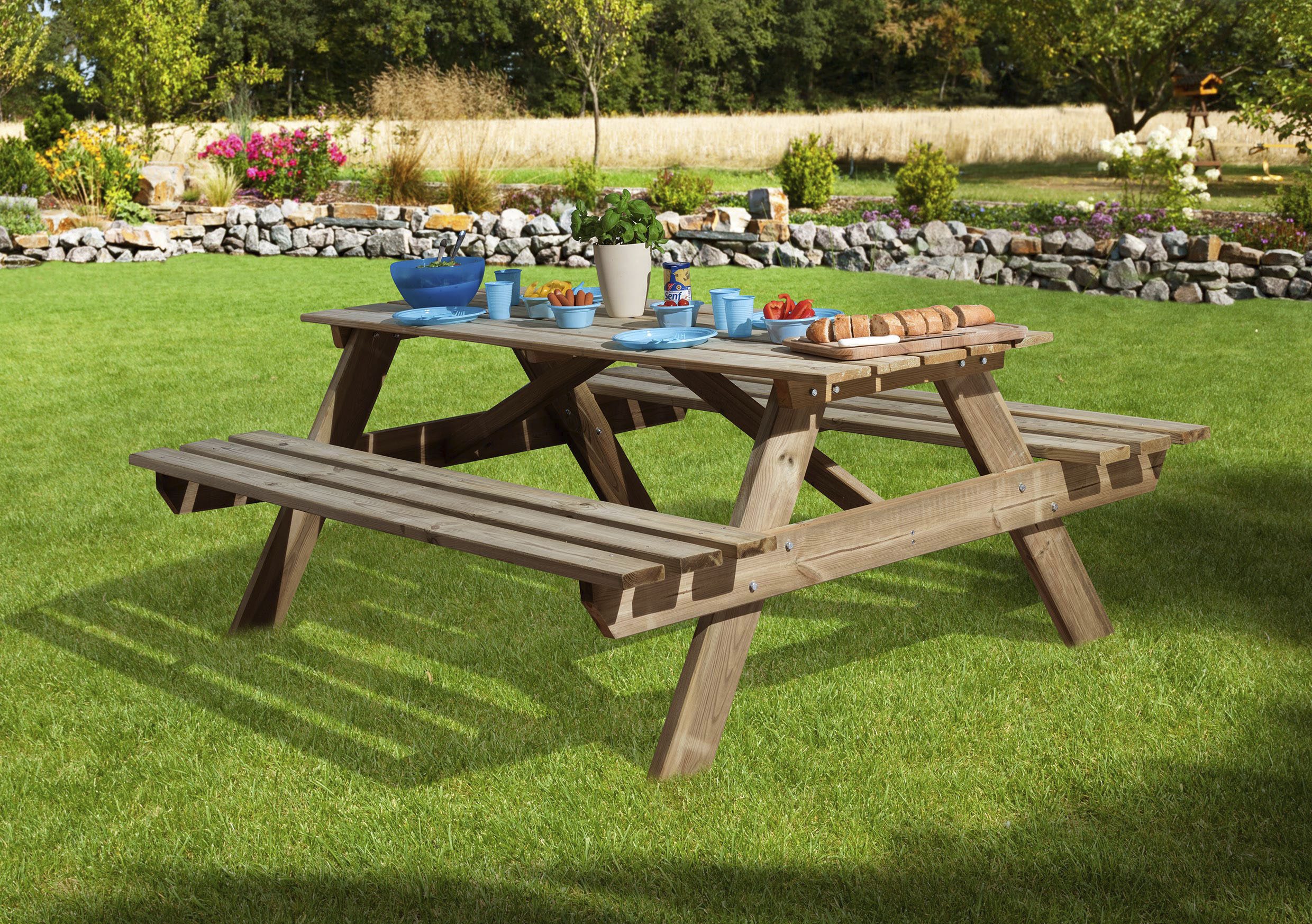 Garten-Essgruppe WEKA, grau (grau, grün,), B:142cm H:72cm T:37cm, Massivholz, Sitzmöbel-Sets, Tischgröße BxTxH: 181x63x72 cm Image