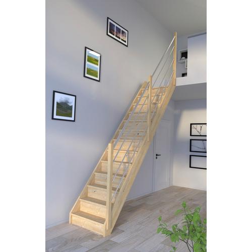 „STARWOOD Raumspartreppe „“Massivholz Korfu, Holz-Edelstahl Rechts““ Treppen Durchgehende Wangenteile Gr. gerade, beige (natur) Treppen“