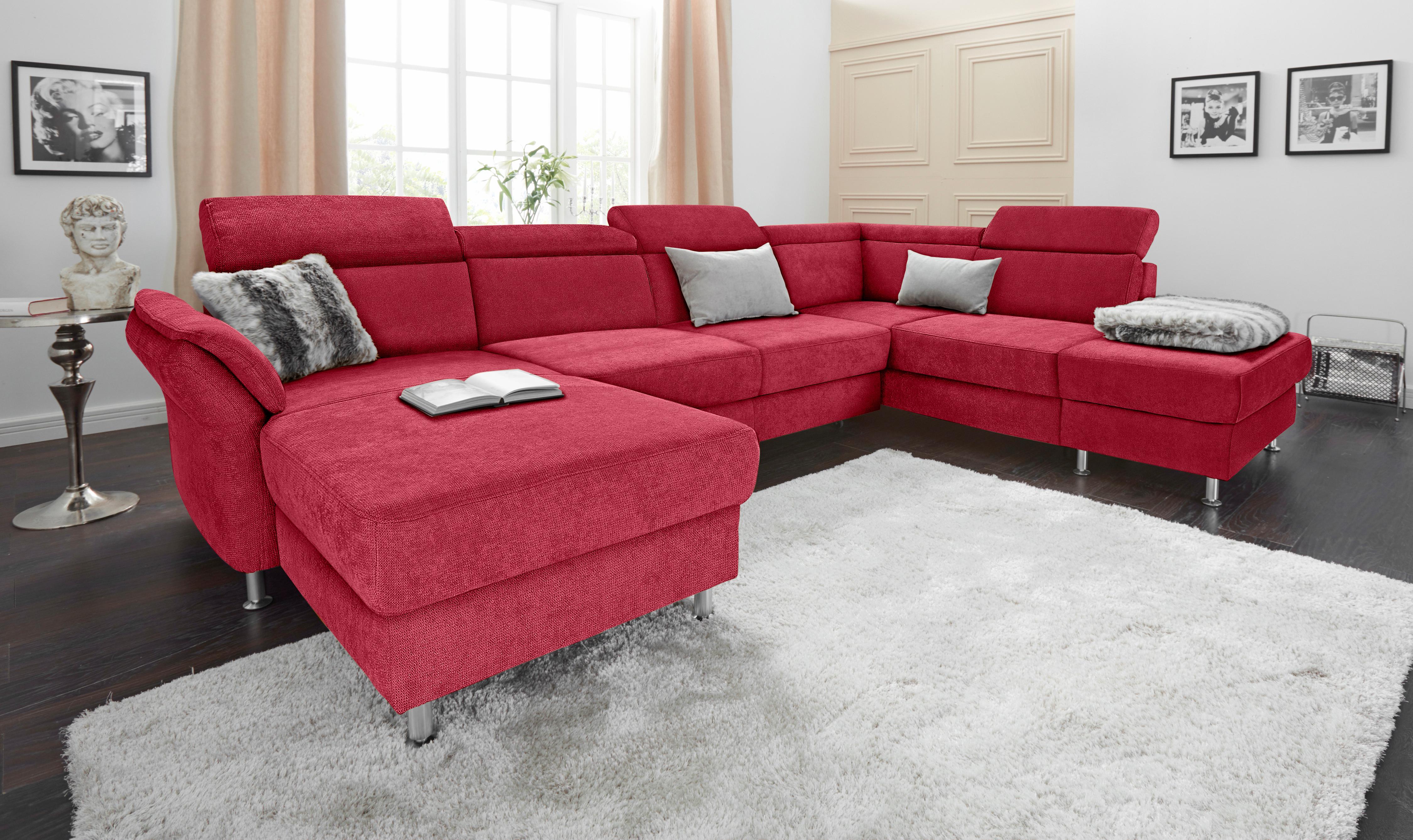 Wohnlandschaft SIT & MORE "Avignon U-Form", rot, B:331cm H:97cm T:228cm, Flachgewebe (90% Polyester, 10% Polyamid);Luxus-Microfaser (100% Polyester);Struktur (100% Polyester), Sofas, Wohnlandschaft, wahlweise mit Bettfunktion und Stauraum, inklusive...