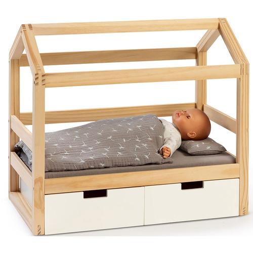 Puppenbett MUSTERKIND ""Puppen-Hausbett Viola, natur/weiß"" Puppenmöbel grau (natur/weiß/grau) Kinder aus Holz