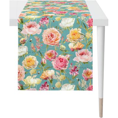 Tischläufer APELT "7701 SUMMERTIME, Sommerdeko, Sommer", bunt (petrol, rosa, bunt), B:48cm L:140cm, Polyester, Baumwolle, Tischdecken, Digitaldruck Image