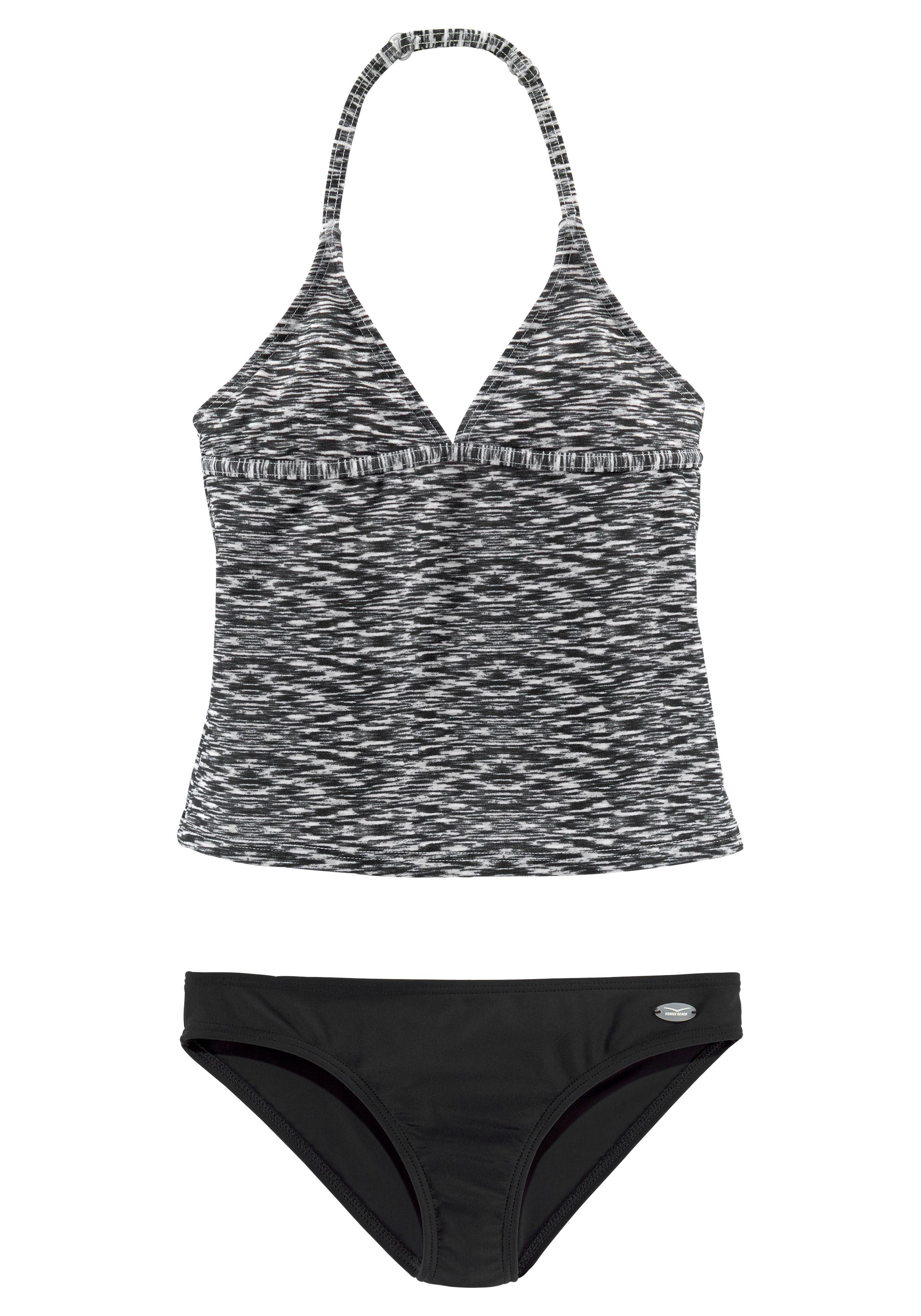 Tankini VENICE BEACH, Kinder, Gr. 158/164, N-Gr, schwarz-weiß (schwarz, weiß), Polyamid, Melange-Effekt, Bikini-Sets, verstellbare Träger, unifarbene Hose Image