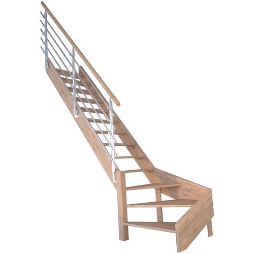 „STARWOOD Raumspartreppe „“Massivholz Rhodos, Design-Geländer Edelstahl““ Treppen gewendelt Links, Durchgehende Wangenteile Gr. gewendelt, beige (natur) Treppen“