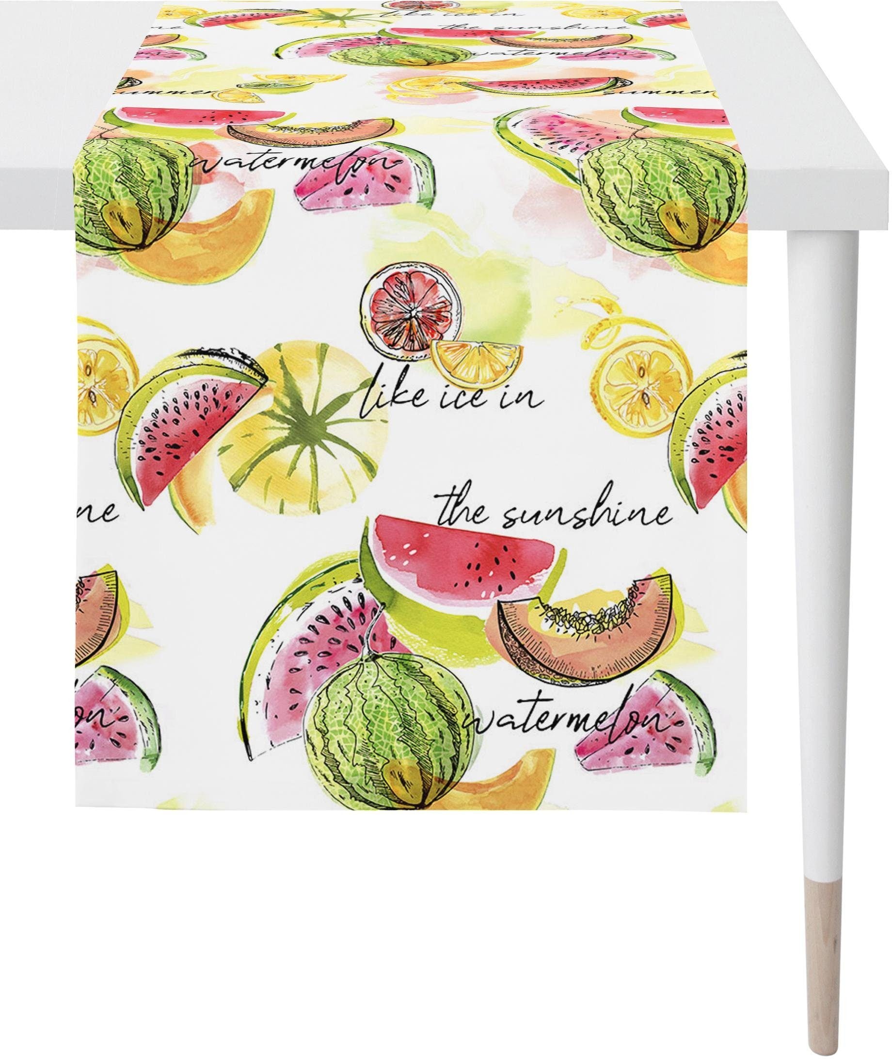 Tischläufer APELT "7187 SUMMER GARDEN, Sommerdeko, Sommer", bunt (weiß, gelb, grün, bunt), B:48cm L:140cm, Baumwolle, Tischdecken, Digitaldruck Image