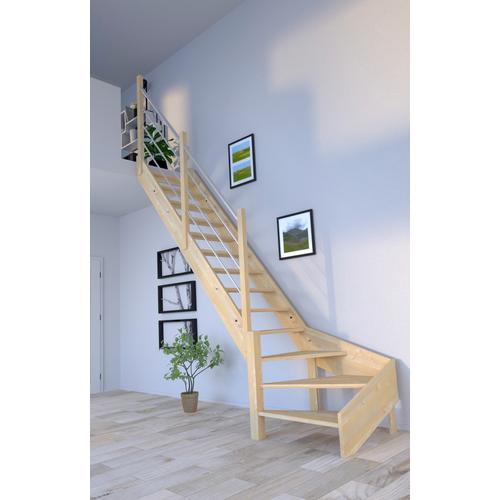 „STARWOOD Raumspartreppe „“Massivholz Korfu, mit Holz-Edelstahl““ Treppen gewendelt Links, Durchgehende Wangenteile Gr. gewendelt, beige (natur) Treppen“