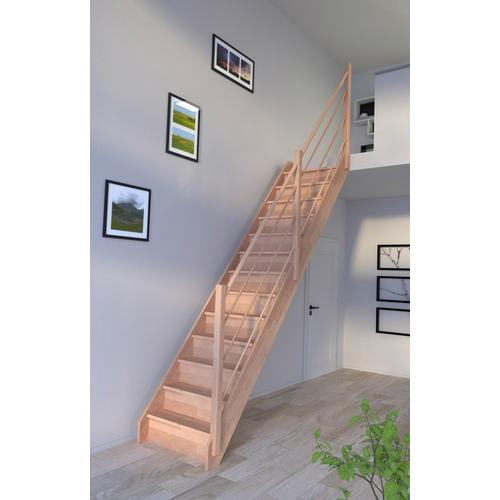 „STARWOOD Raumspartreppe „“Massivholz Rhodos, Holz-Holz Design Geländer Rechts““ Treppen Durchgehende Wangenteile Gr. gerade, beige (natur) Treppen“