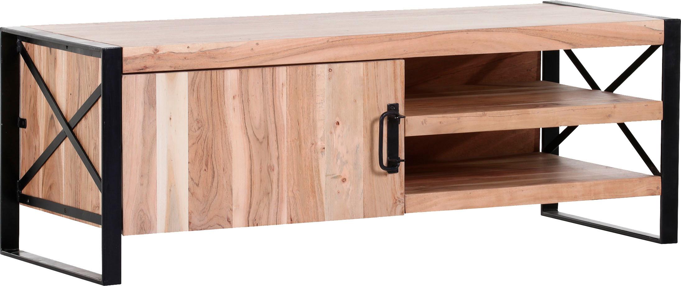 Lowboard GUTMANN FACTORY "Downtown", schwarz (natur, schwarz), B:130cm H:46cm T:52cm, Massivholz, Sideboards, Kommode aus massivem Akazienholz, Breite 130 cm