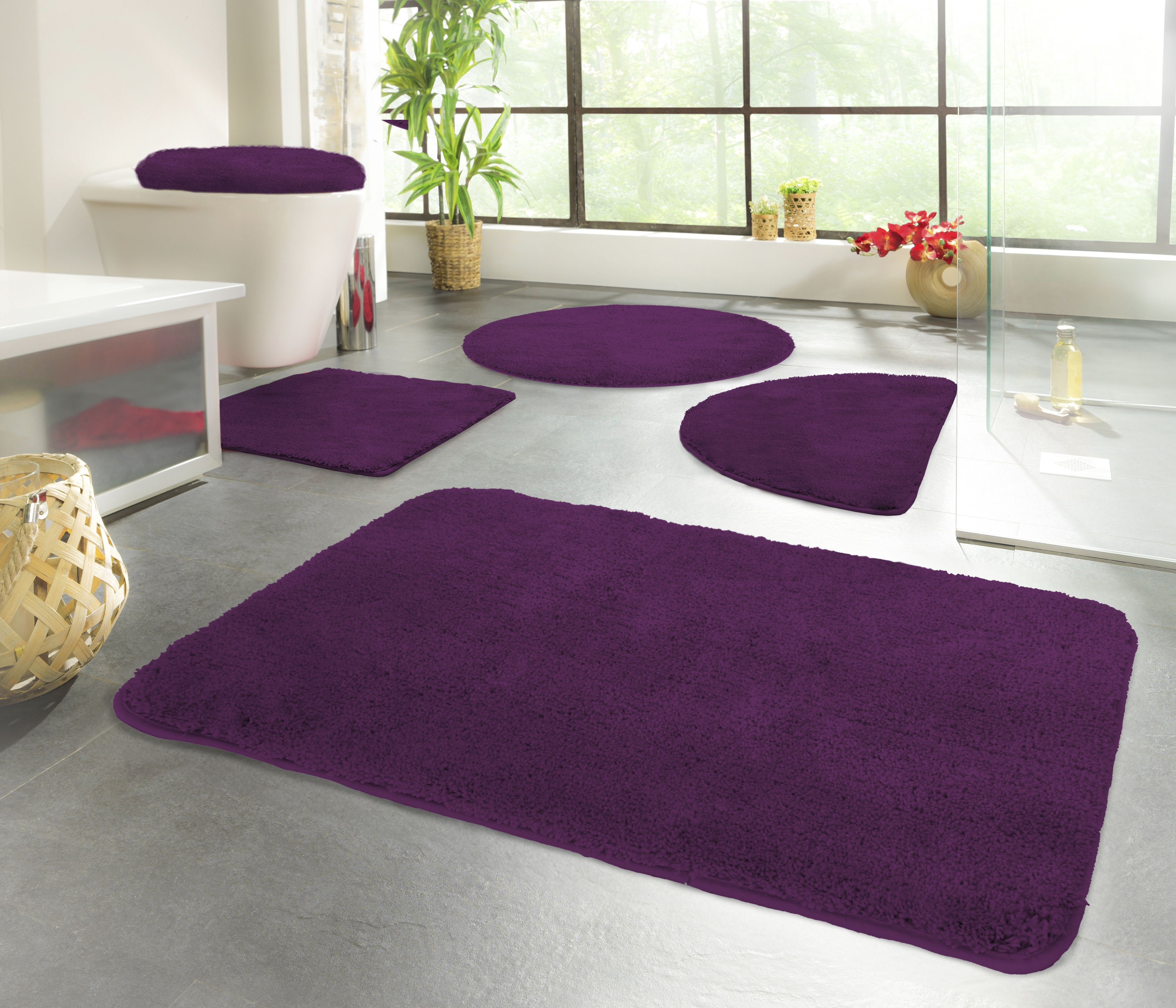 Badematte KINZLER "Chaozhou" Gr. 2, lila (aubergine), H:20mm, Polyester, Badematten, Badematte, Badteppich, Uni Farben, weich, als rechteckig, rund & Set erhältlich