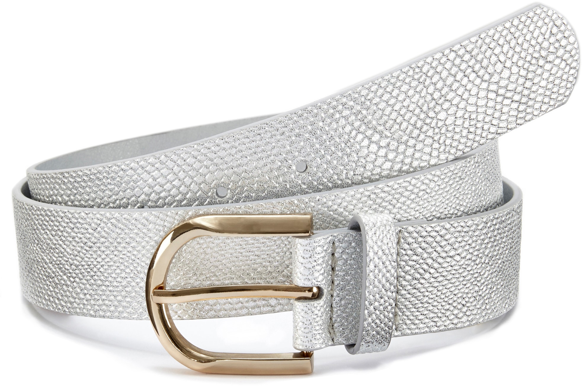 Hüftgürtel LASCANA "Hosengürtel", Damen, Gr. 80, silber (altsilberfarben), Lederimitat, Animalmuster, Reptilienprägung, Schlangenoptik, Snakeprint, animal-print, bedruckt, beschichtet, gemustert, geprägt, geprägtes Muster, glänzend, metallic,... Image