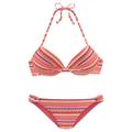 Push-Up-Bikini LASCANA Gr. 36, Cup C, orange (orange, gestreift) Damen Bikini-Sets Ocean Blue