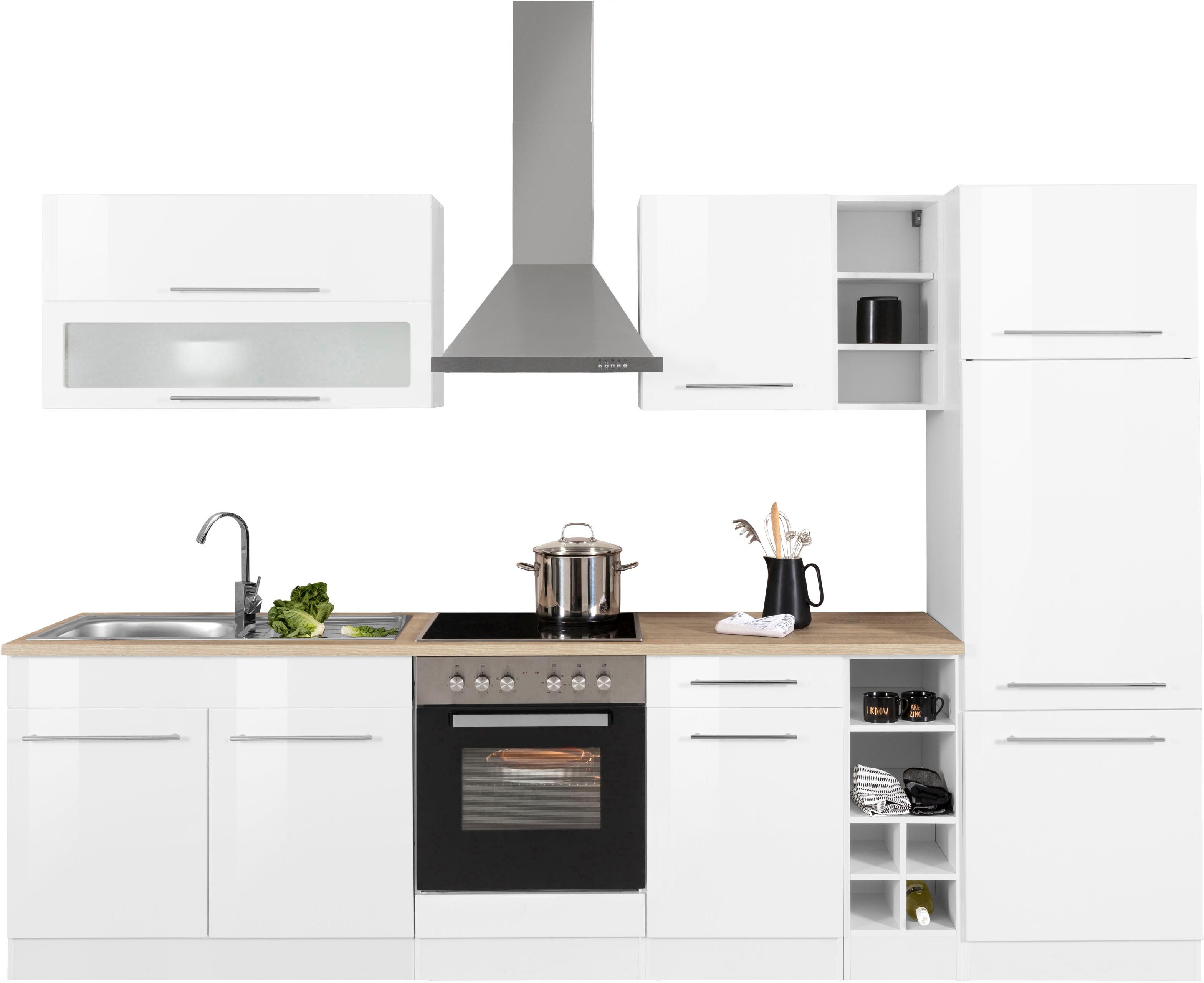 Küchenzeile KOCHSTATION "KS-Eton", weiß (küche: weiß, korpus: weiß, arbeitsplatte: eichefarben), B:300cm T:60cm, Komplettküchen-Sets, ohne E-Geräte, Breite 300 cm Image