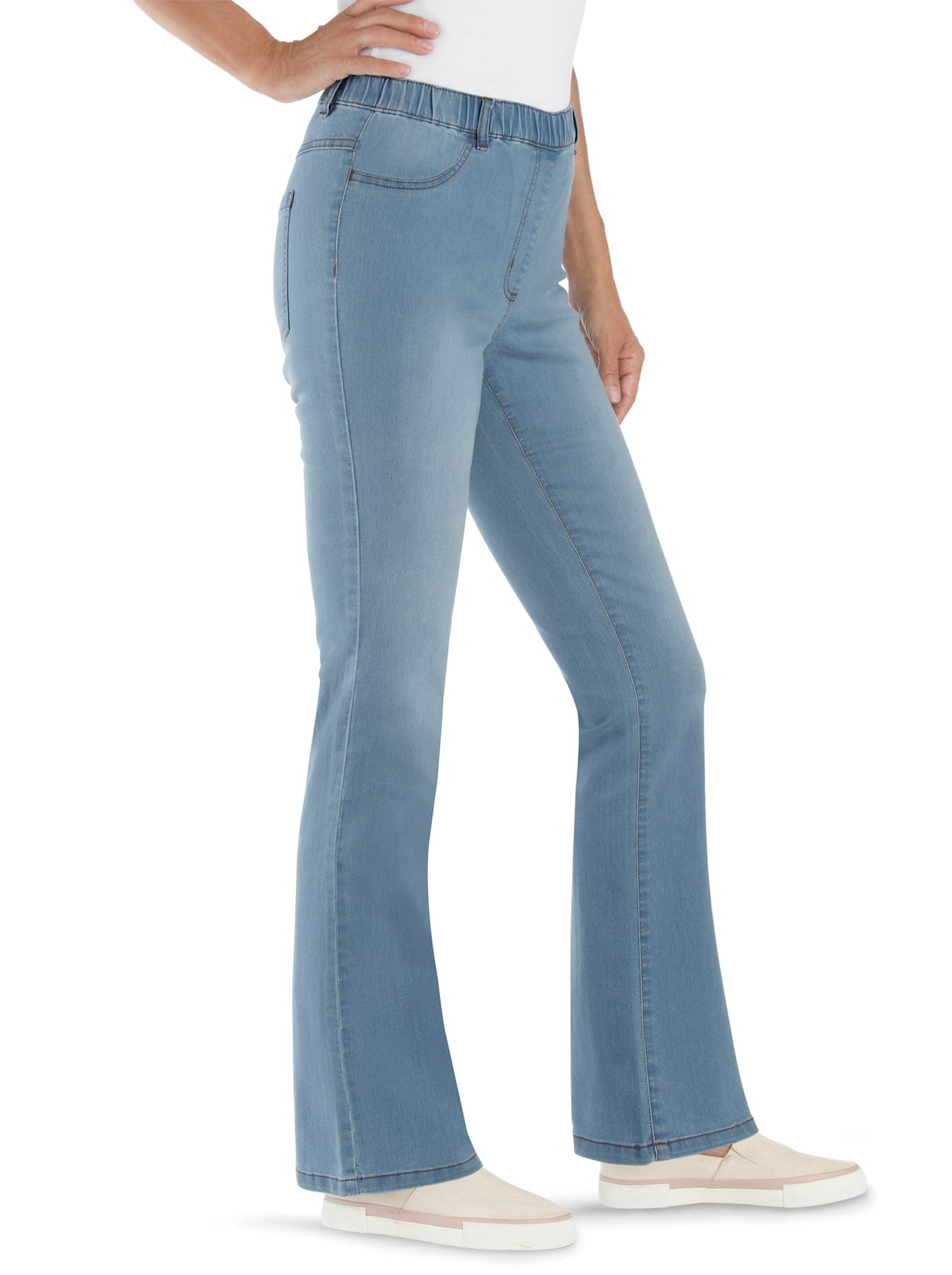 Bootcut-Jeans CLASSIC BASICS, Damen, Gr. 21, Kurzgrößen, blau (blau, bleached), 81% Baumwolle, 17% Polyester, 2% Elasthan, unifarben, lang, Jeans