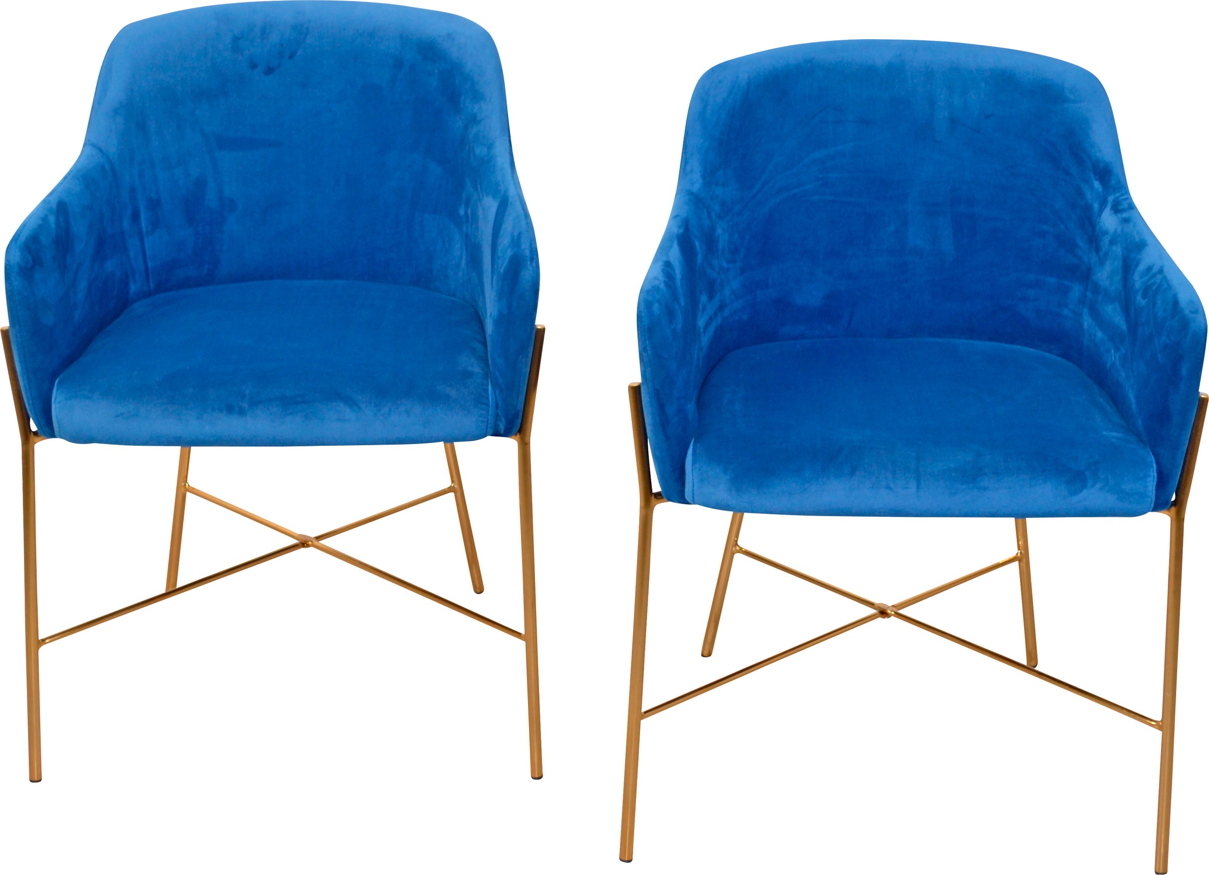 Polsterstuhl INOSIGN, blau (blau, goldfarben), B:57cm H:78cm, Polyester, Stühle, Polstersessel mit Gestell aus Stahlrohr, goldfarben, Samtbezug Image