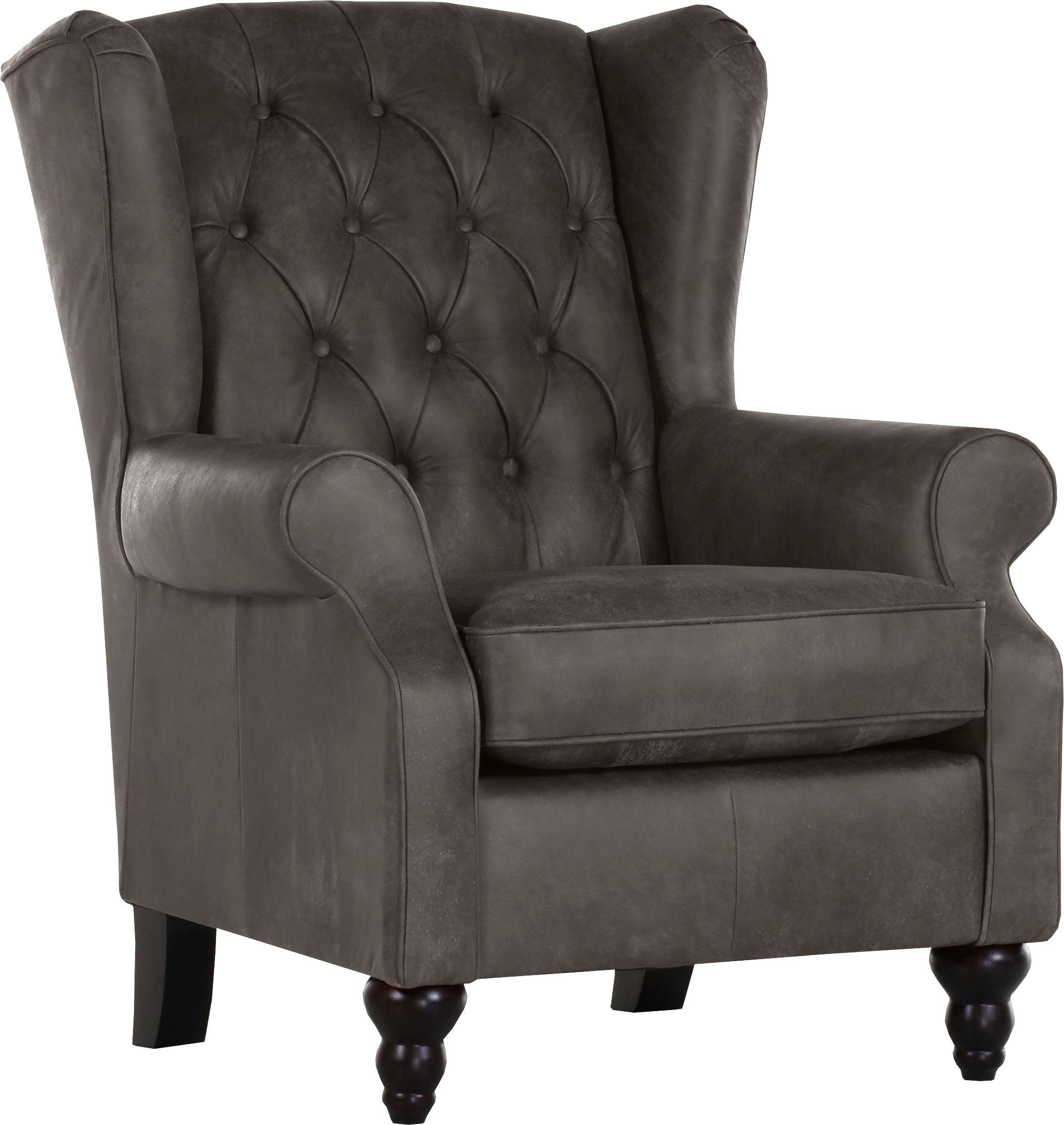 Ohrensessel GUTMANN FACTORY "Amazonas", grau, B:83cm H:102cm T:89cm, Sessel, aus Anilinleder