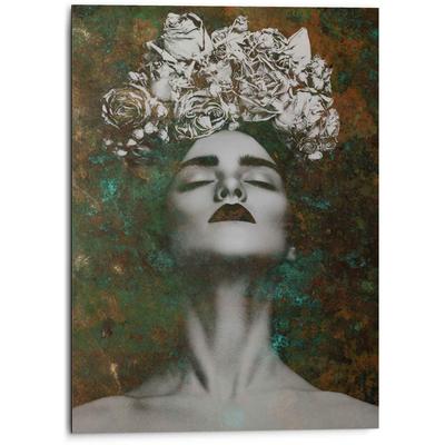 Wandbild REINDERS "Aluminium Frau mit Blumenkranz Kräftig - Sensual" Bilder Gr. B/H: 50 cm x 70 cm, Frau, 1 St., braun Kunstdrucke