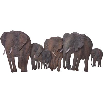 Wanddekoobjekt "Elefantenfamilie", braun, B:110cm H:46cm T:10cm, Metall, HOFMANN LIVING AND MORE, Wanddekoobjekte, Wanddeko, aus Metall Image