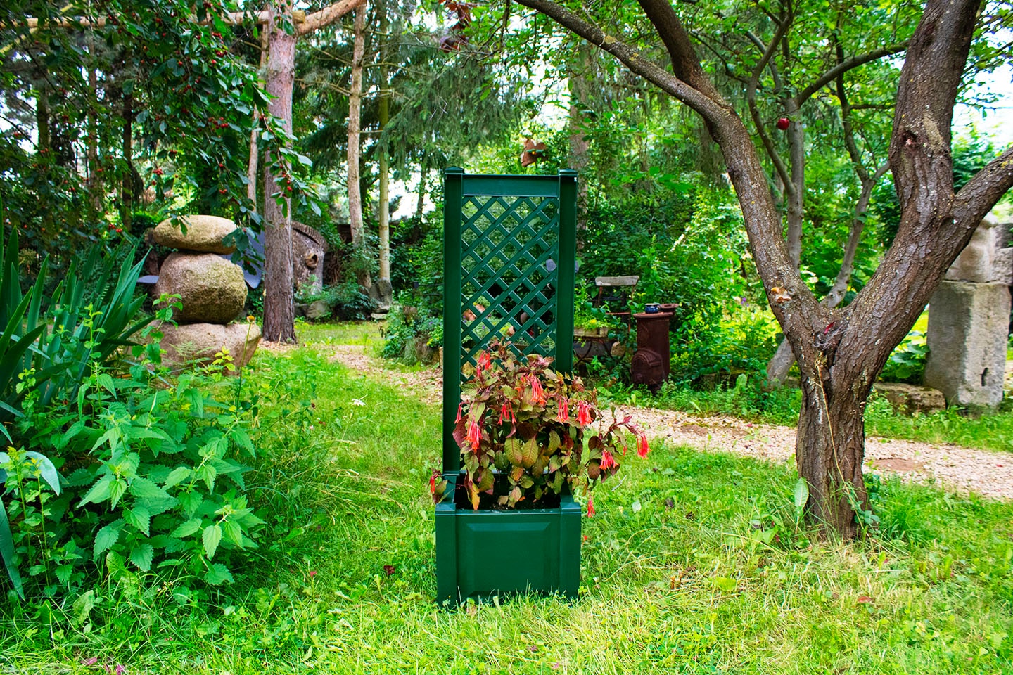 Spalier KHW, grün, B:43cm H:140cm T:43cm, Kunststoff, Rankhilfen, mit Pflanzkasten, BxTxH: 43x43x140 cm